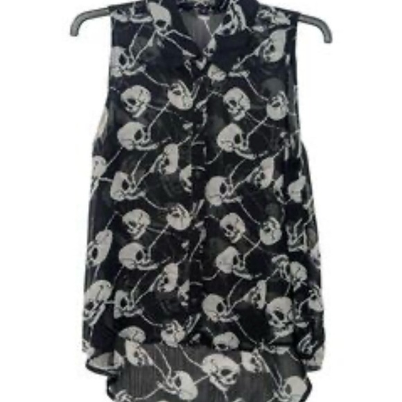 Royal bones Black and White Skull Print Sleeveless Top - Picture 1 of 4